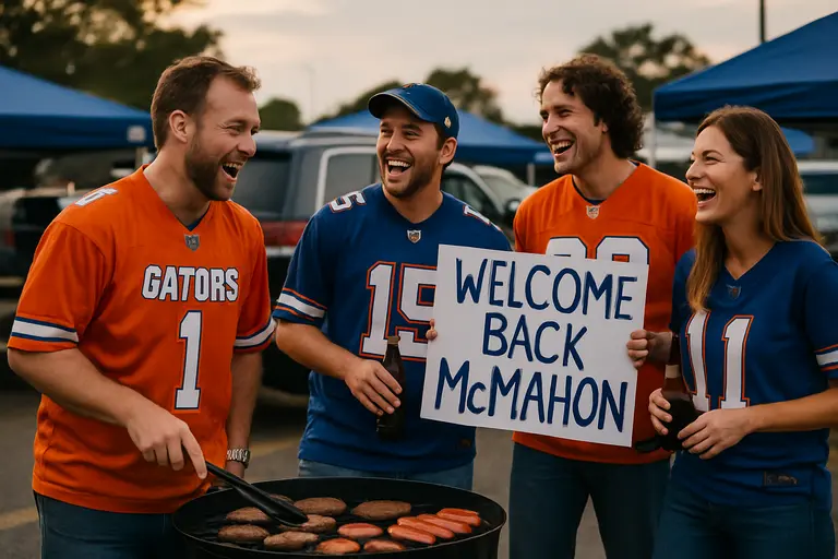 Fans gather outside Ben Hill Griffin Stadium before a Florida football game