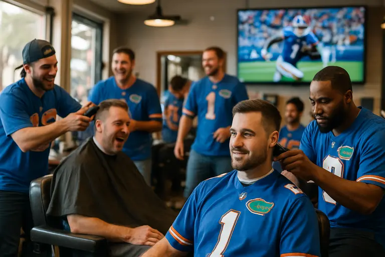 Florida football fans walking near restaurants before kickoff in Gainesville