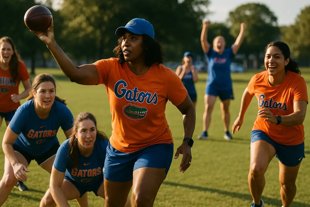 Gators Ladies Clinic attendees practice drills at Heavener Football Training Center