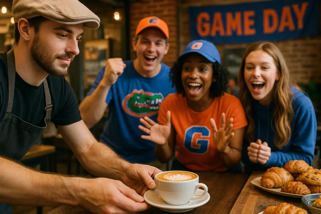 Gators SEC schedule crowd gathering near a Gainesville football weekend