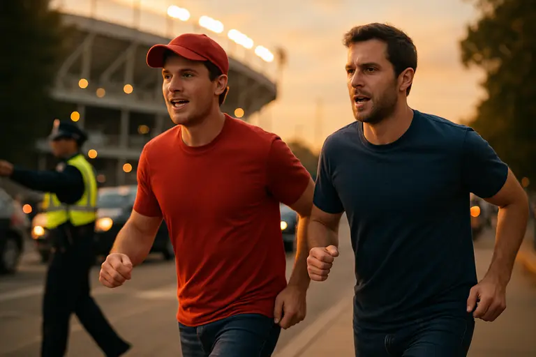 Pedestrians crossing a busy campus street before a Florida home football game