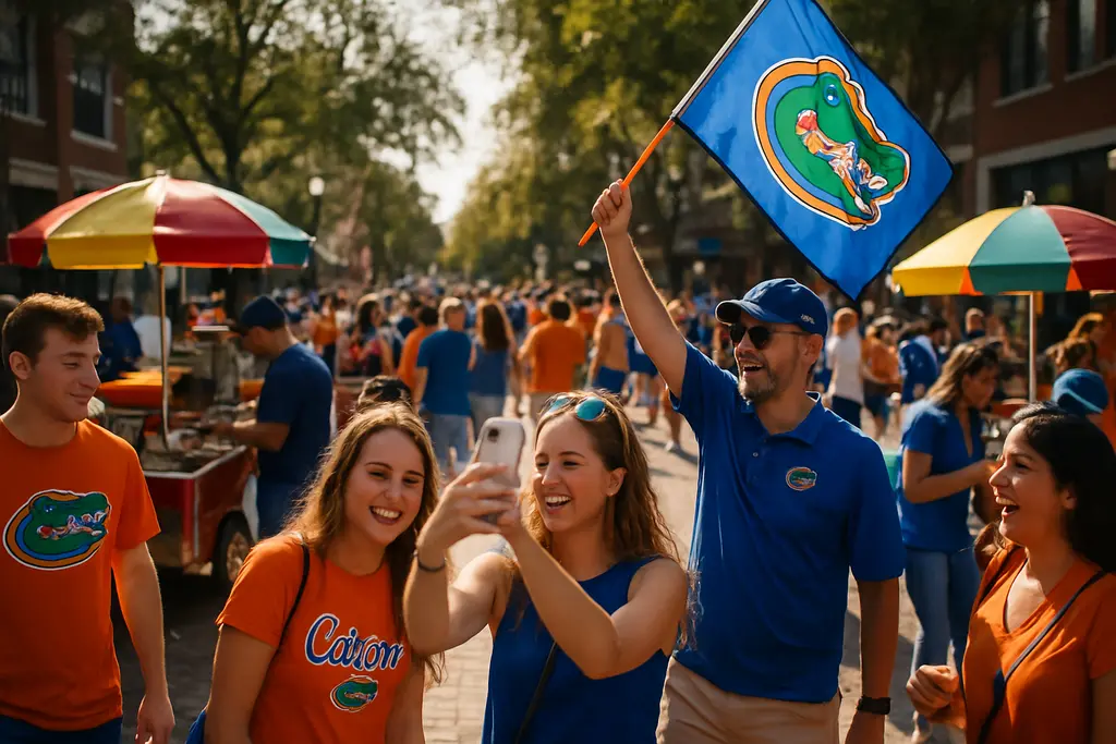 Gators Game-Day Tourism crowd walking toward Ben Hill Griffin Stadium