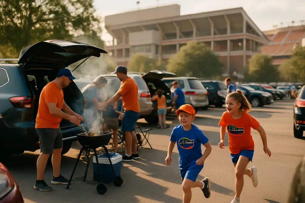 Gators Parking Challenges near a busy Gainesville campus street before kickoff