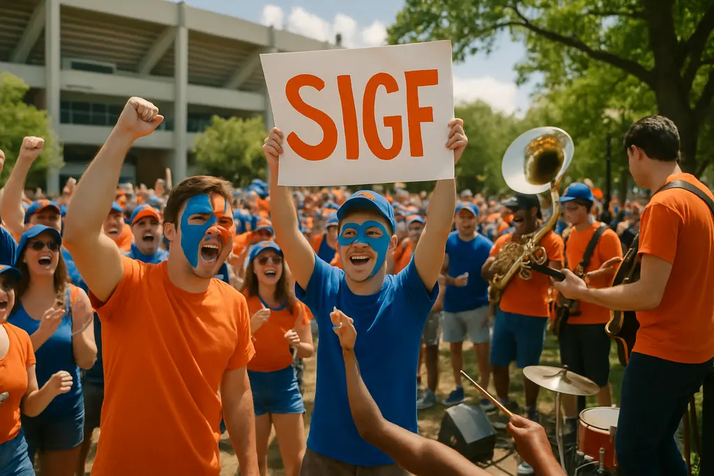 UF football fans gathering near Gainesville businesses before a home game