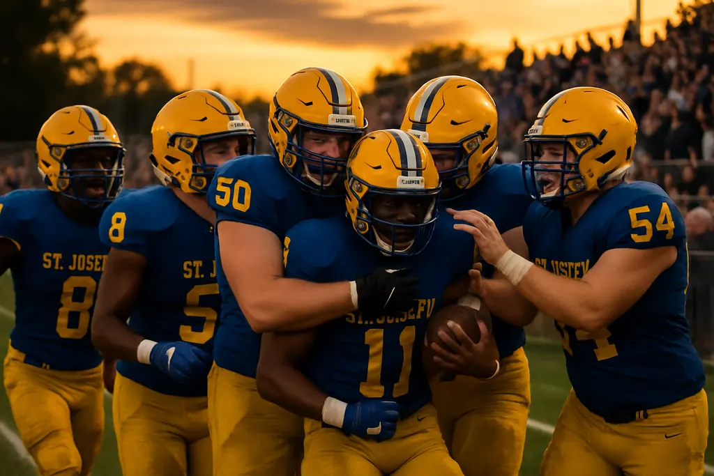 St. Joseph Football players gathering near the sideline before a Brownsville high school game