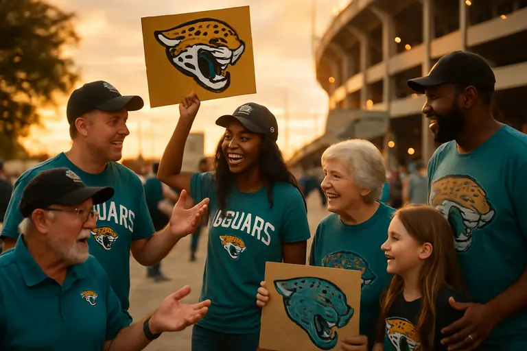 Young fans and families gathered near a football field in Jacksonville